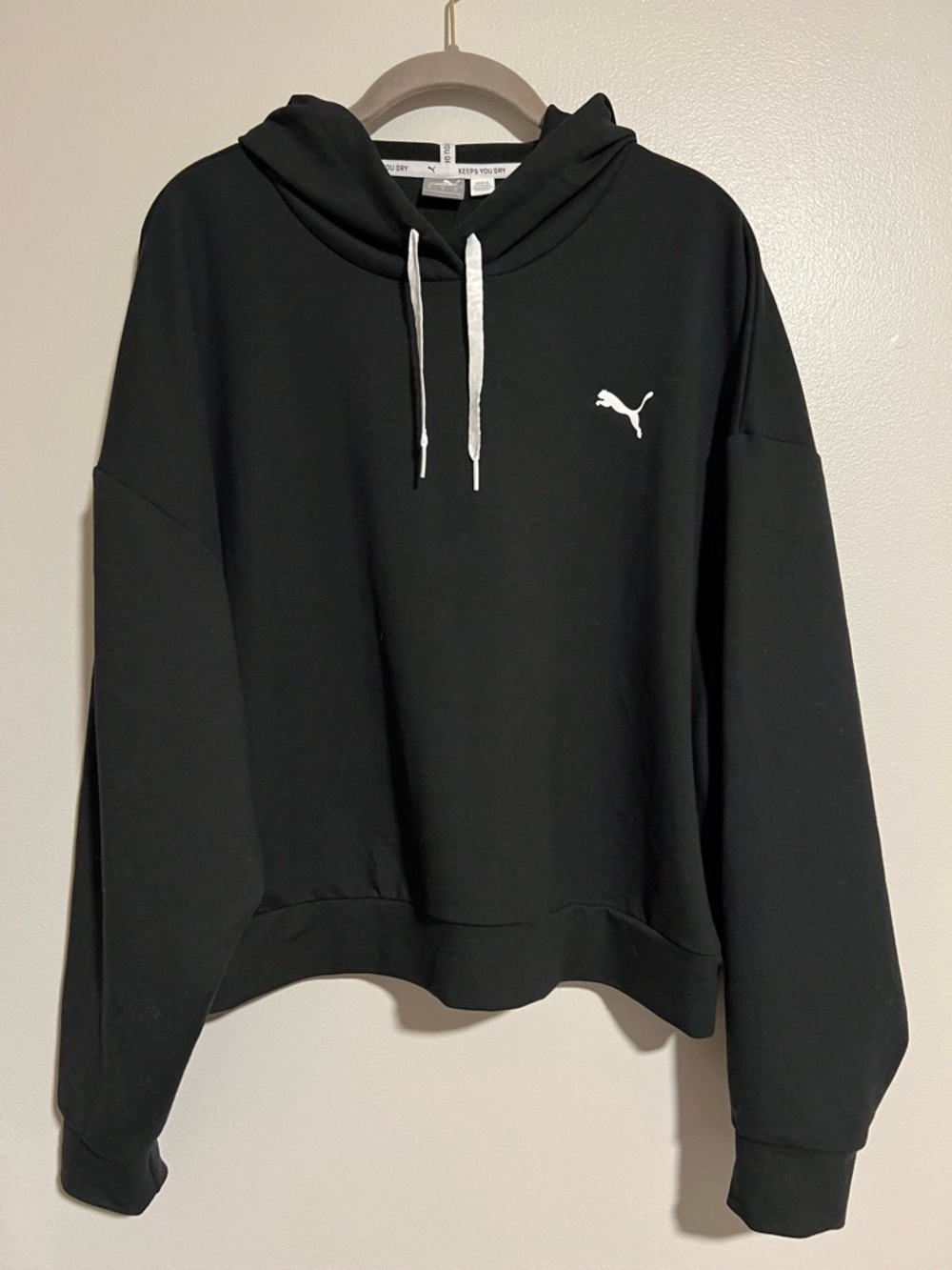 Puma Black Hoodie with White Drawstrings